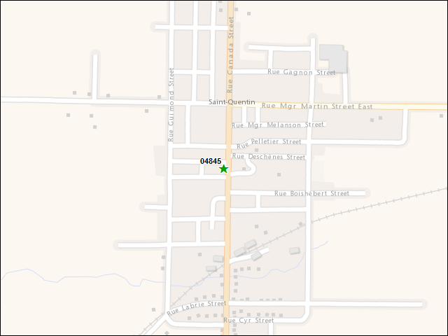 Une carte de la zone qui entoure immédiatement le bien de l'RBIF numéro 04845