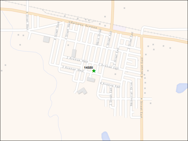 Une carte de la zone qui entoure immédiatement le bien de l'RBIF numéro 14580