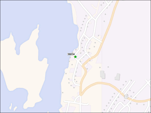 Une carte de la zone qui entoure immédiatement le bien de l'RBIF numéro 36834