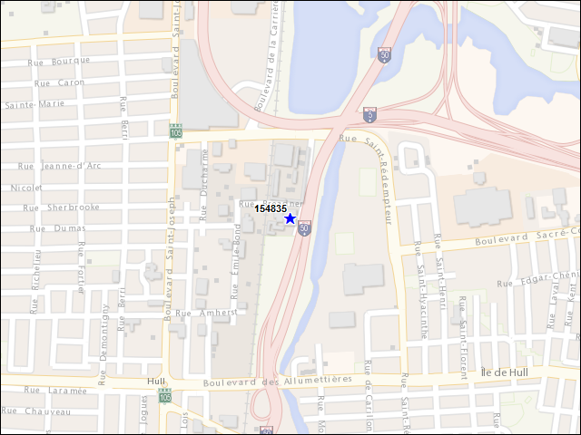 Une carte de la zone qui entoure immédiatement le bâtiment numéro 154835