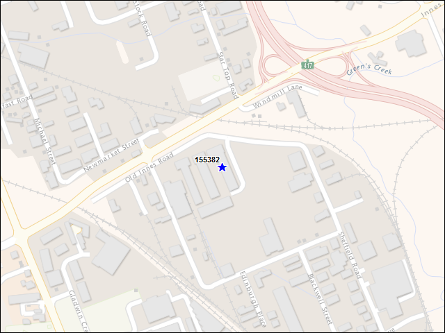 Une carte de la zone qui entoure immédiatement le bâtiment numéro 155382