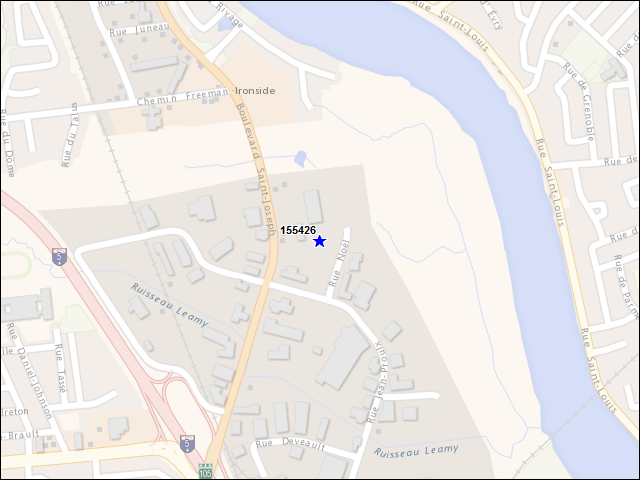 Une carte de la zone qui entoure immédiatement le bâtiment numéro 155426