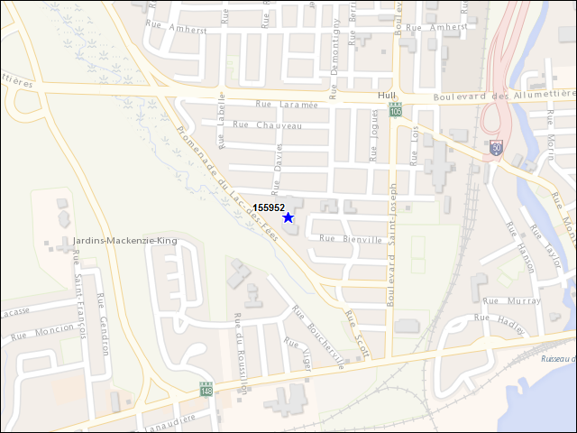 Une carte de la zone qui entoure immédiatement le bâtiment numéro 155952