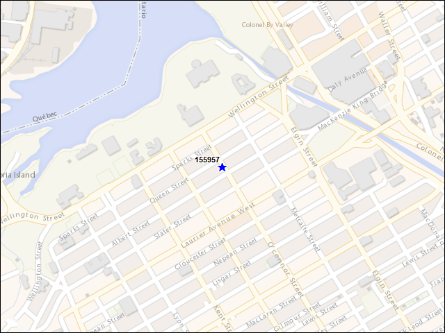 Une carte de la zone qui entoure immédiatement le bâtiment numéro 155957