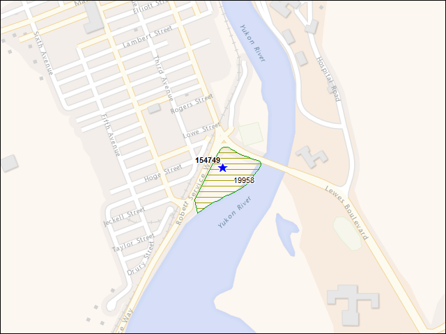 A map of the area immediately surrounding building number 154749