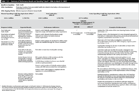 Table 1.3.3 &mdash; Summary of Performance Results and Spending* (April 1, 2006, to March 31, 2007)