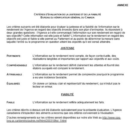 CRIT�RES D’�VALUATION DE LA JUSTESSE ET DE LA FIABILIT� BUREAU DU V�RIFICATEUR G�N�RAL DU CANADA