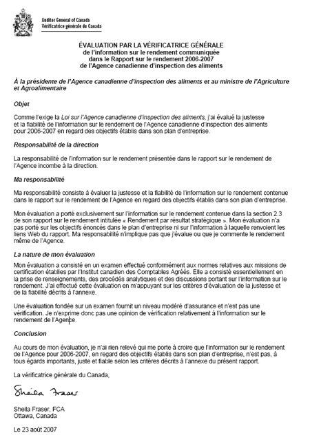 �VALUATION PAR LA V�RIFICATRICE G�N�RALE