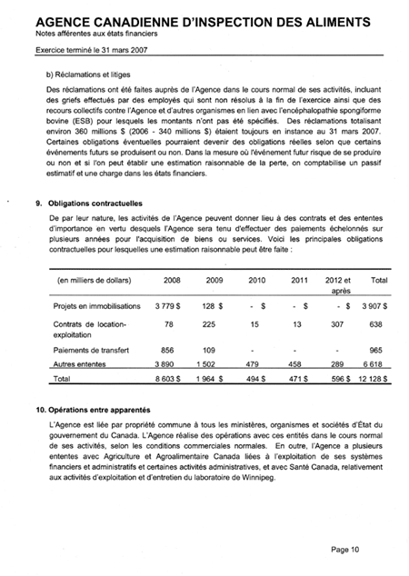 Notes aff�rentes aux �tats financiers