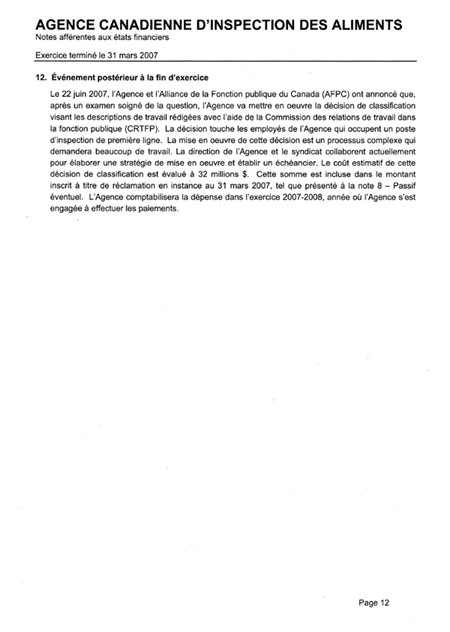 Notes aff�rentes aux �tats financiers