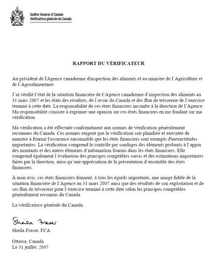 RAPPORT DU V�RIFICATEUR