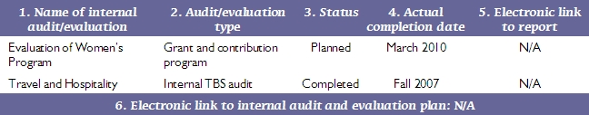 Internal audits and evaluations table