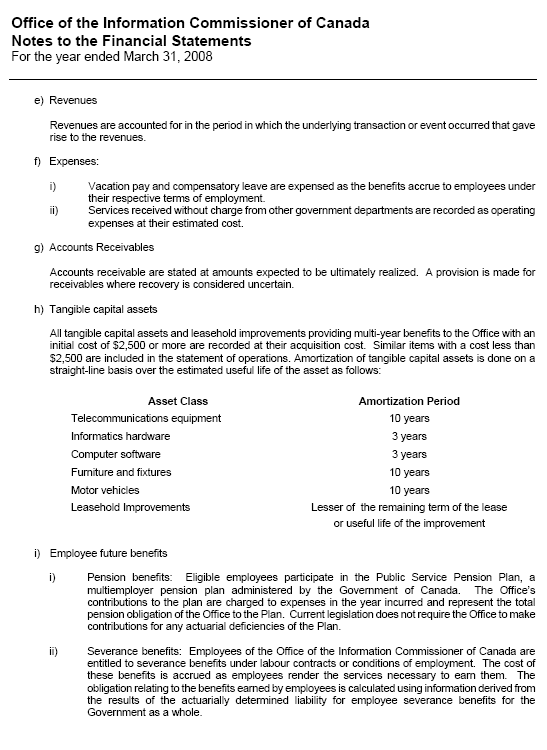 Financial Statement: Office of the Information Commissioner of Canada - Notes to the Financial Statement 