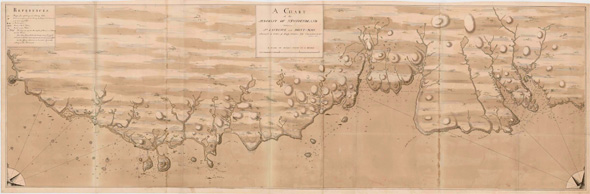 Photo of a map of the seacoast of Newfoundland between St. Laurence and Point May, 1765. LAC, R12788