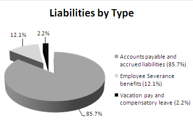Pie chart illustrating the breakdown of Atlantic Canada Opportunities Agency’s liabilities by type for fiscal year 2009-2010.