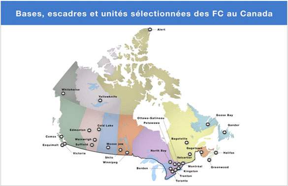 Figure : Bases, escadres et units slectionnes des FC au Canada
