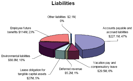 A pie chart that shows the Department's Liabilities for the fiscal year 2009–2010.