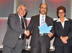 Nasser Alsukayri (centre) was congratulated on his award by Mustafa Zommo, Associate CIO, HRSDC and Corinne Charette, CIO for the Government of Canada.