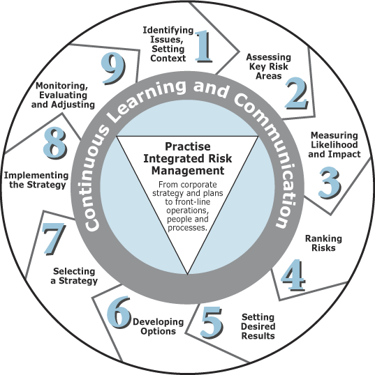 Diagram of a common risk management process, the essence of which is detailed in the text that follows.