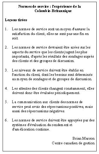 Normes de service - l'exprience de la Colombie-Britannique