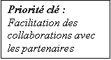 Text Box: Priorité clé : Facilitation des collaborations avec les partenaires 