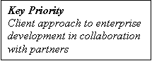 Text Box: Key Priority
Client approach to enterprise development in collaboration with partners
