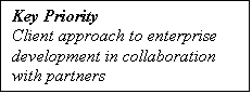 Text Box: Key Priority
Client approach to enterprise development in collaboration with partners
