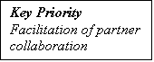 Text Box: Key Priority
Facilitation of partner collaboration

