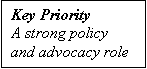 Text Box: Key Priority
A strong policy and advocacy role
