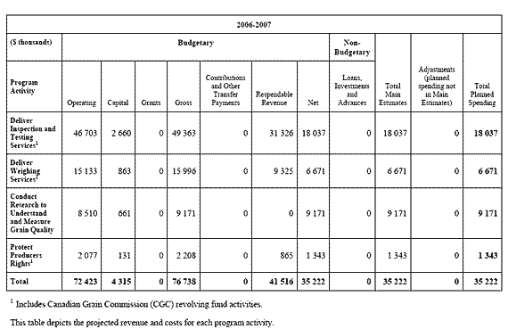 Table 2: Program activities. This table depicts the projected revenue and costs for each program activity.