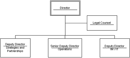 Director, Legal Counsel, Deputy Director (Strategies and Partnerships), Senior Deputy Director (Operations), Deputy Director (IM/IT)