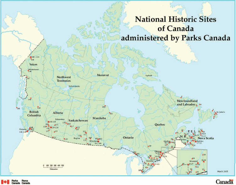 Figure 7 : Lieux historiques nationaux du Canada administrés par Parcs Canada