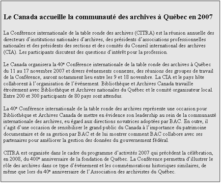Le Canada accueille la communauté des archives à Québec en 2007