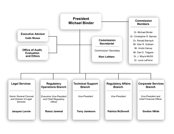 This diagram illustrates the organizational structure of the Commission Tribunal and the CNSC Staff.