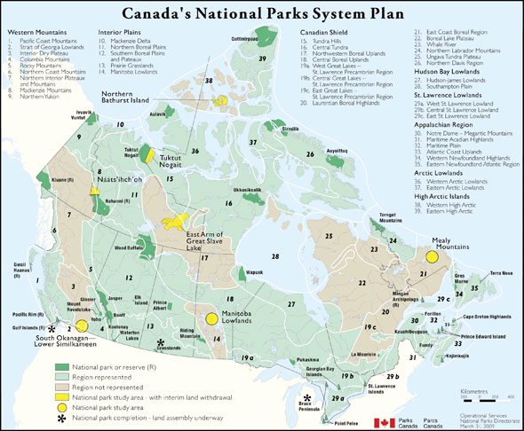 Figure 1 represents the National Parks of Canada System Plan. 