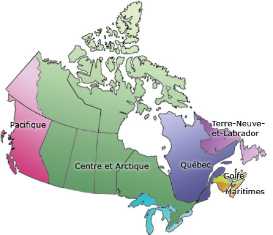 Régions du Ministère des Pêches et des Océans