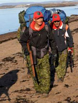 Canadian Rangers Norbert Oyukuluk (left) and Richard Kaviuk (right), arrive at Frobisher Bay.