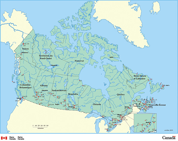 La figure 2 présente le plan du réseau des lieux historiques nationaux du Canada.