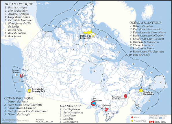 La figure 3 présente le plan du réseau des aires marines nationales de conservation du Canada.