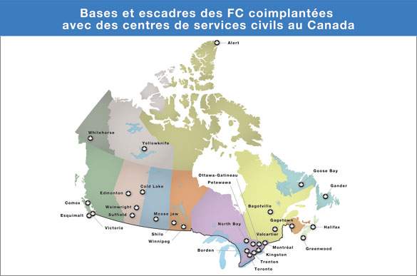 Bases et escadres des FC coimplantées avec des centres de services civils au Canada