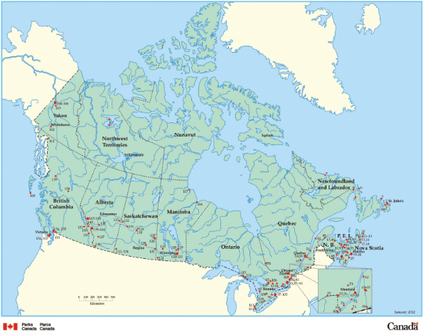 Figure 2 presents the National Historic Sites of Canada administered by Parks Canada
